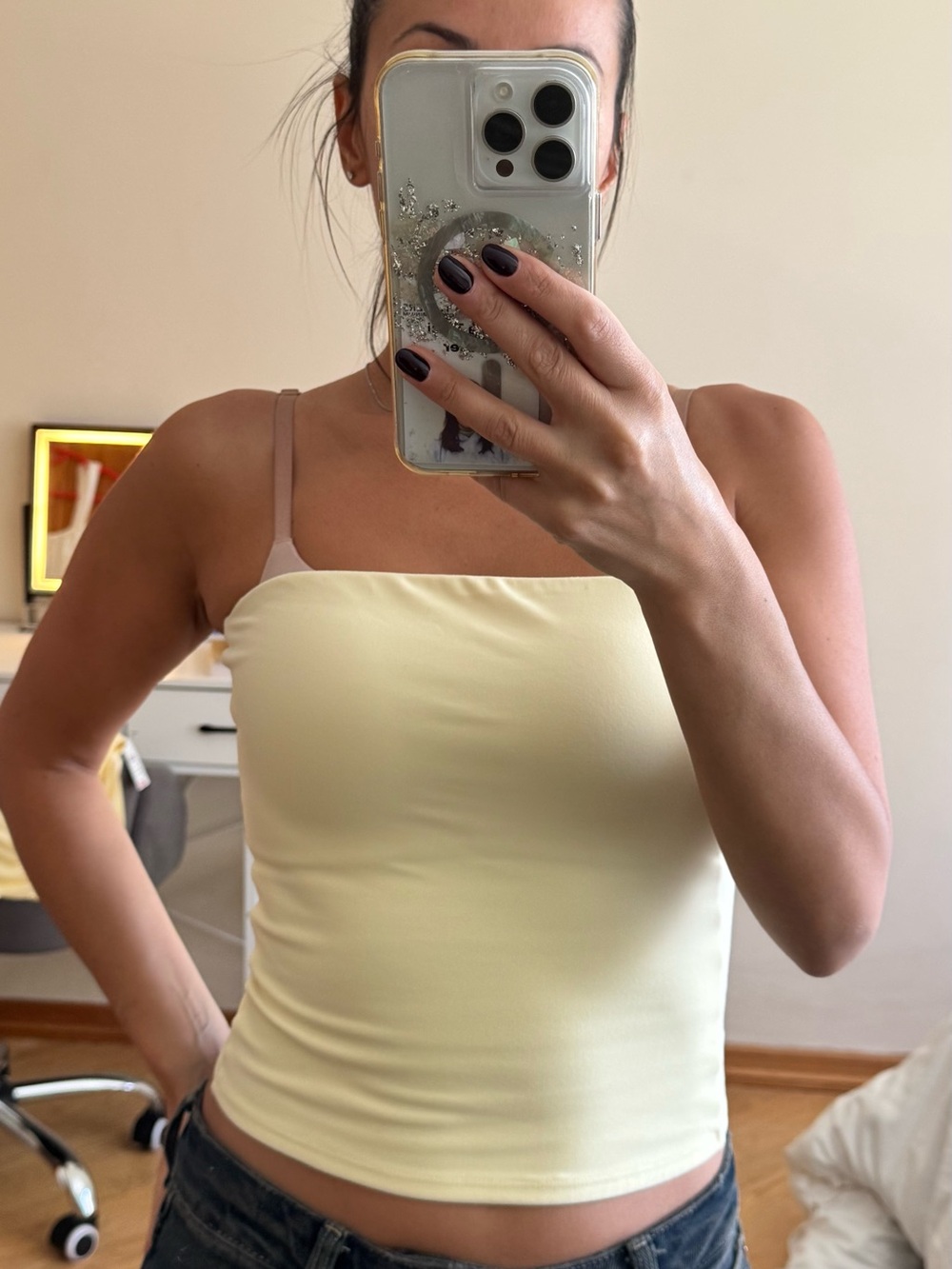 Garage Pale Yellow Square-Neck Crop Cami